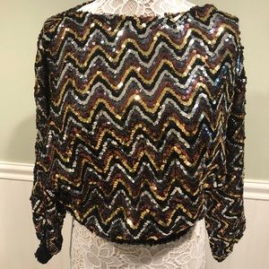 70/80s Ann Green Studi 54! Bat Wing Sweater Disco Striped Zig Zag Sequin Pattern